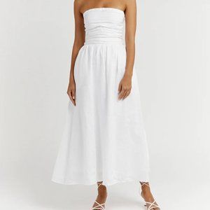 DISSH LEXI WHITE LINEN MIDI DRESS- size 10
